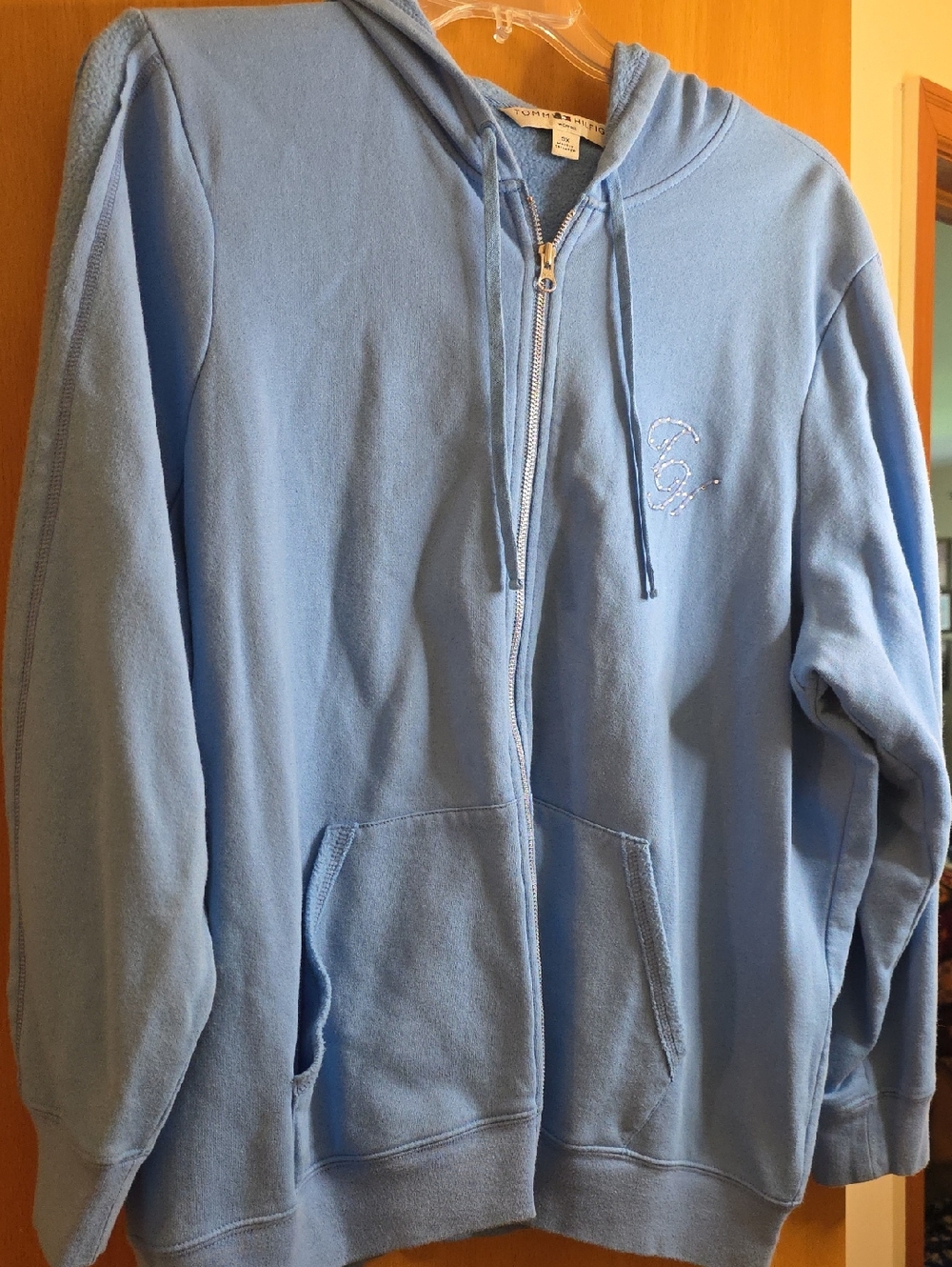 Light Blue Zip-Up Hoodie Sweater - Tommy Hilfiger Womens 3XL